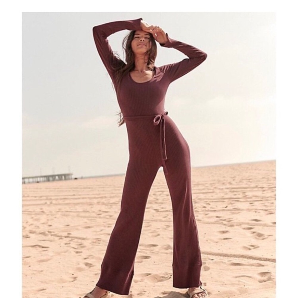 NWT Free People Blissed Out Jumpsuit Ribbed Onesie Long Sleeve